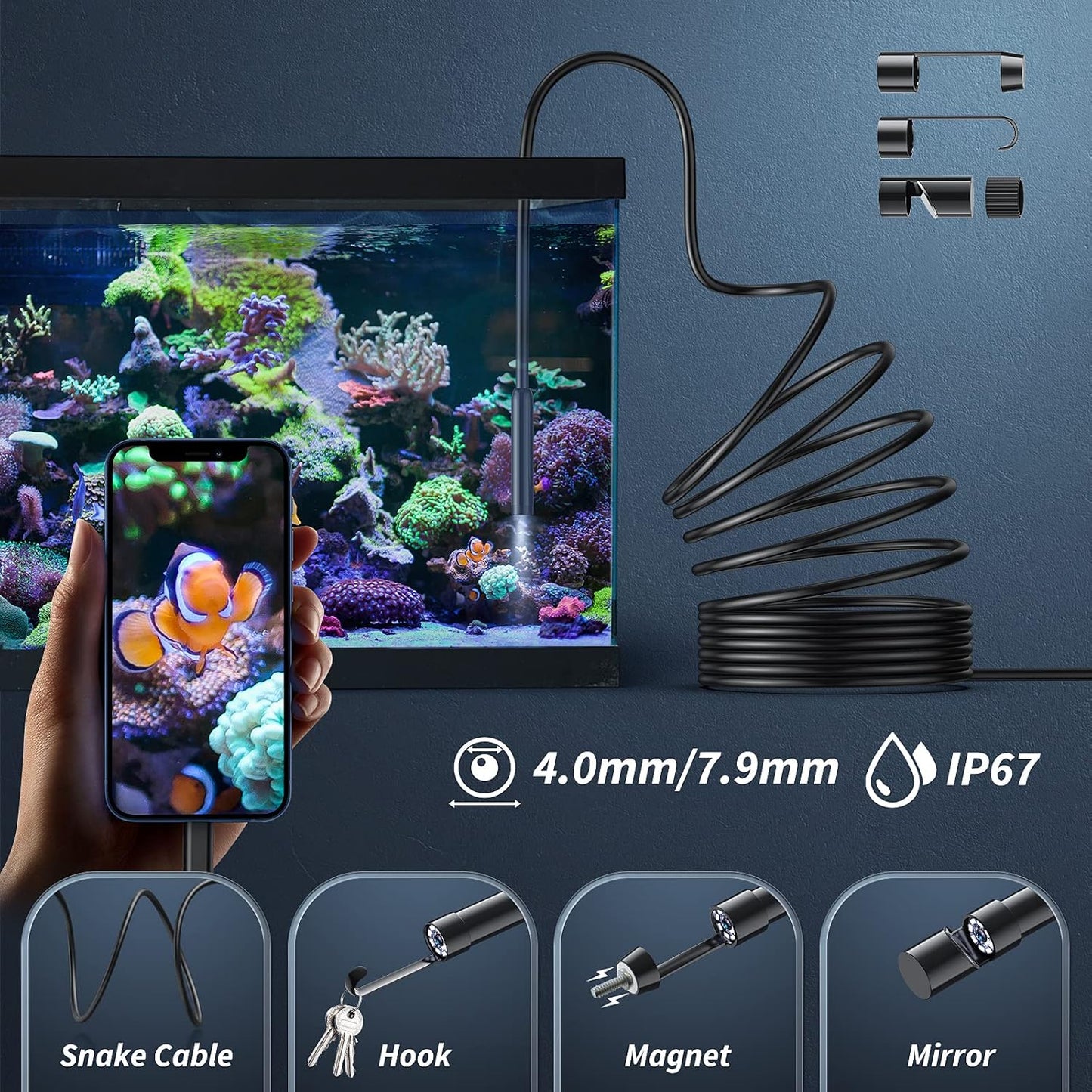 Avasoma® 1920P HD, works with any iPhone or Android. Plug in. See everything