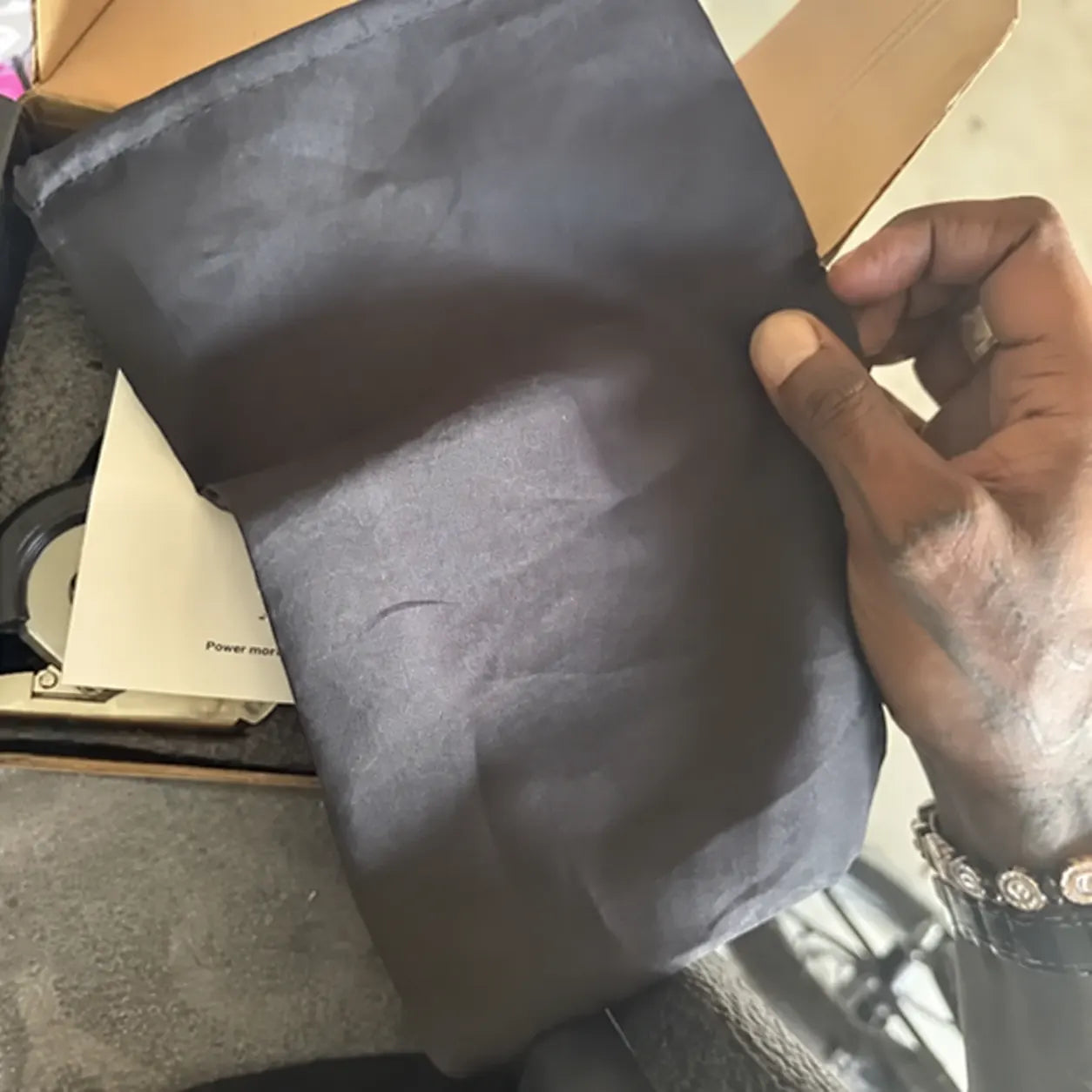 Buyer photo showing the storage bag