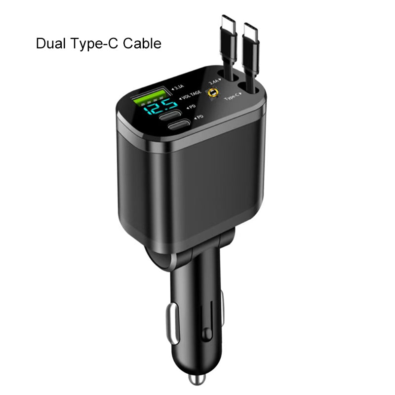 Avasoma® |Retractable Dual-Port Fast Car Charger ⚡Multi-Cable Support (Type-C & Apple) 🔌❤️