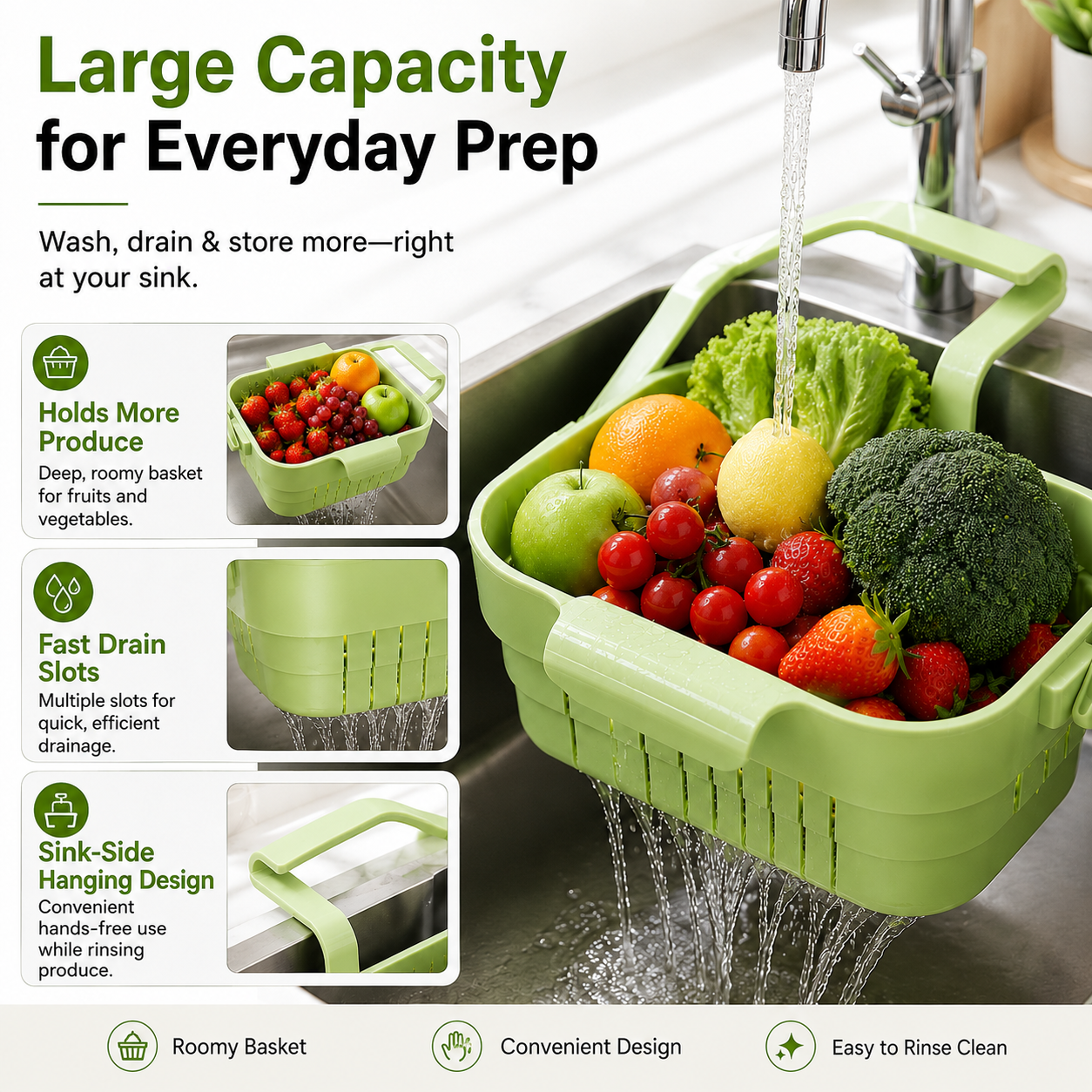 🔥BUY 1 GET 1 FREE🗽Foldable Sink Drain Basket – Food-Grade PP Anti-Clog Strainer, Space-Saving, Tool-Free Install
