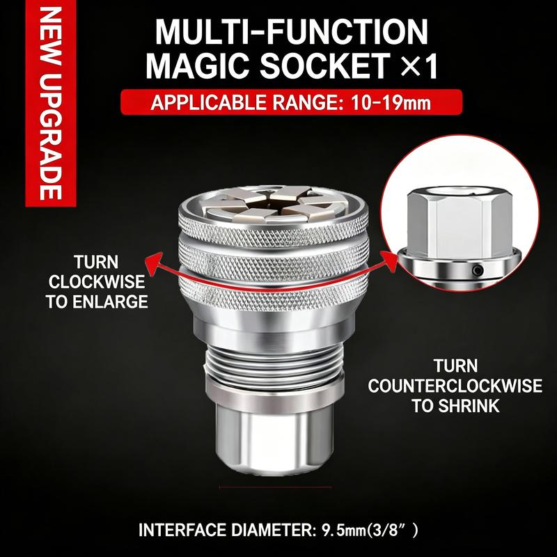 🗽🎁Multi-Function Universal Socket Wrench Tool - Universal Maintenance Tool, Adjustable Universal Socket Wrench, Universal Socket Tool for 3/8\" Drive Ratchet Torque Wrench & Power Drill