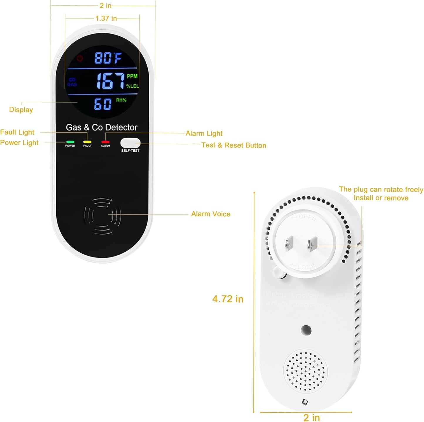 Avasoma® Portable Carbon Monoxide Detector 4-in-1