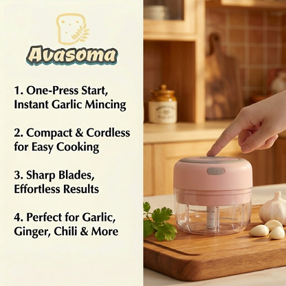 Avasoma® USB Rechargeable Mini Food Chopper – 100ML Portable Garlic & Vegetable Mincer