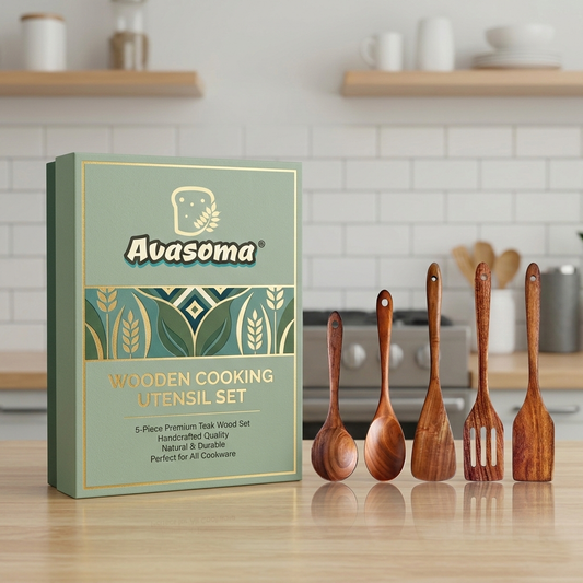 Avasoma® Wooden Cooking Utensil Set — 5-Piece Acacia Kitchen Tools