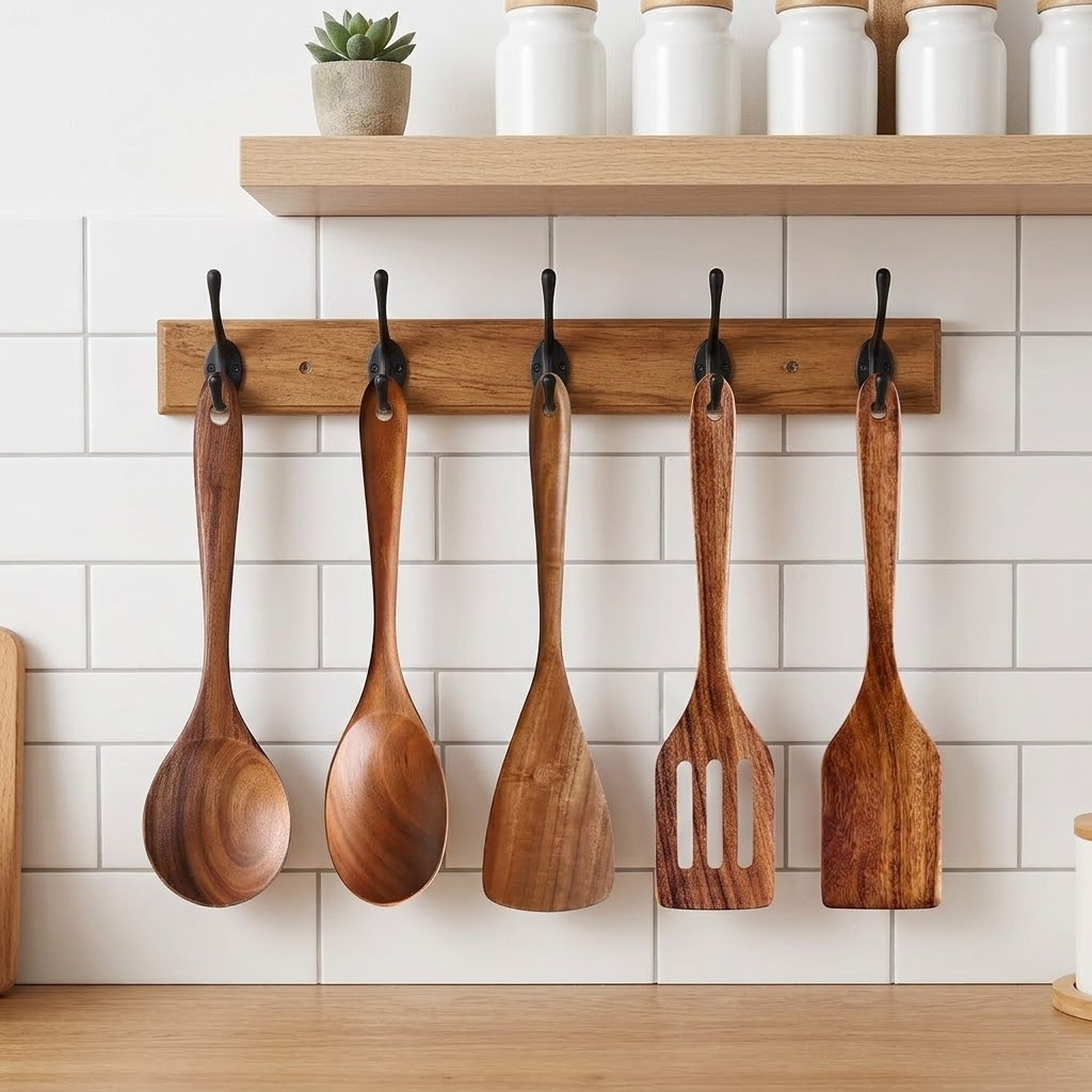 Avasoma® Wooden Cooking Utensil Set — 5-Piece Acacia Kitchen Tools