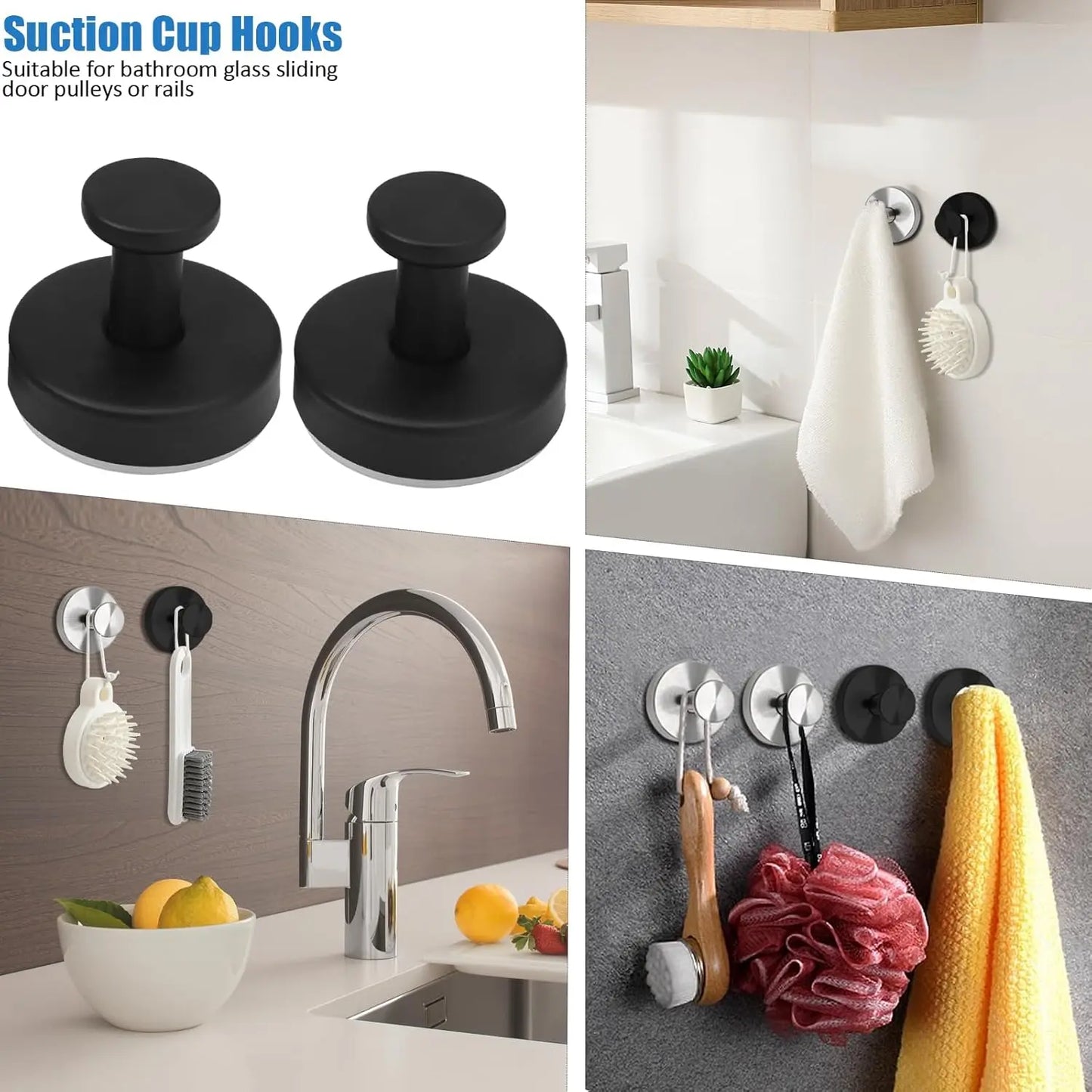 Avasoma®🪝 2 PCS Suction Cup Hooks for Shower Remoyabl Shower owel Ho0ks Suction Hooks No DrllHook fo Gas D00, Mror, Wndows Te, Robe, Bathioom Suction Hook