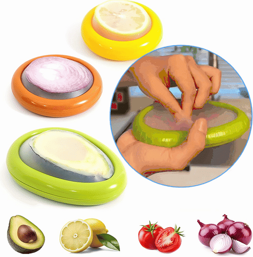 Avasoma®| Set of 4 Reusable Fruit and Veggie Savers - Ideal for Avocados, Tomatoes, Apples, Garlic, Onions, and More