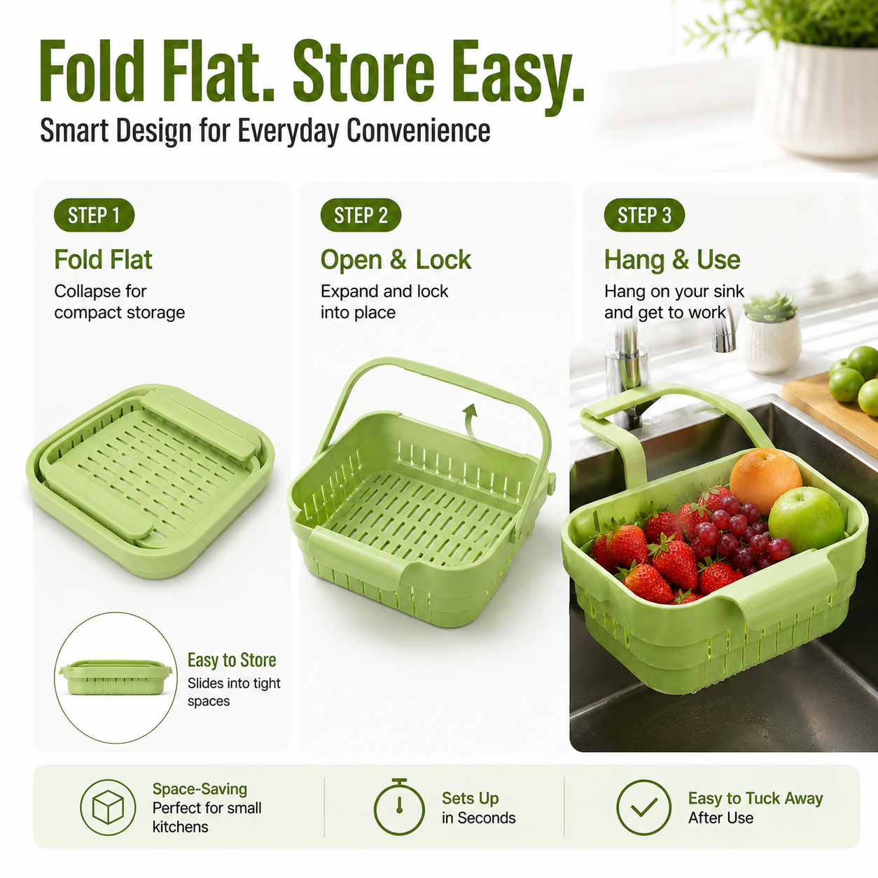 🔥BUY 1 GET 1 FREE🗽Foldable Sink Drain Basket – Food-Grade PP Anti-Clog Strainer, Space-Saving, Tool-Free Install