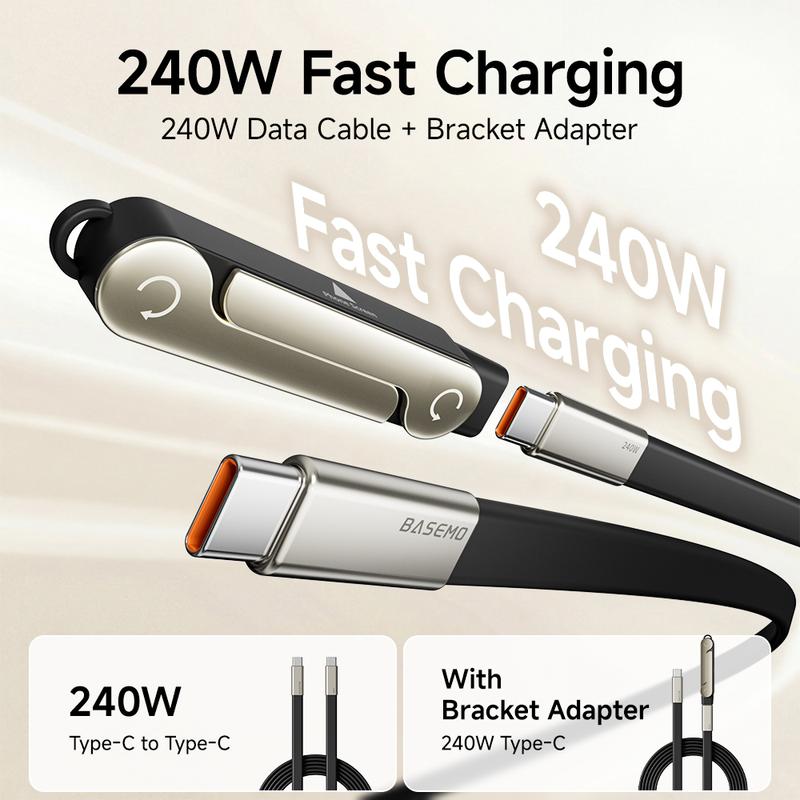 Avasoma® 240W SuperCharge 360° Rotating Invisible Stand Detachable 2-in-1 Charging Cable, Zinc Alloy Silicone Type-C Cable, Compatible with Apple and Samsung, Essential for Gaming, Office and Car Use