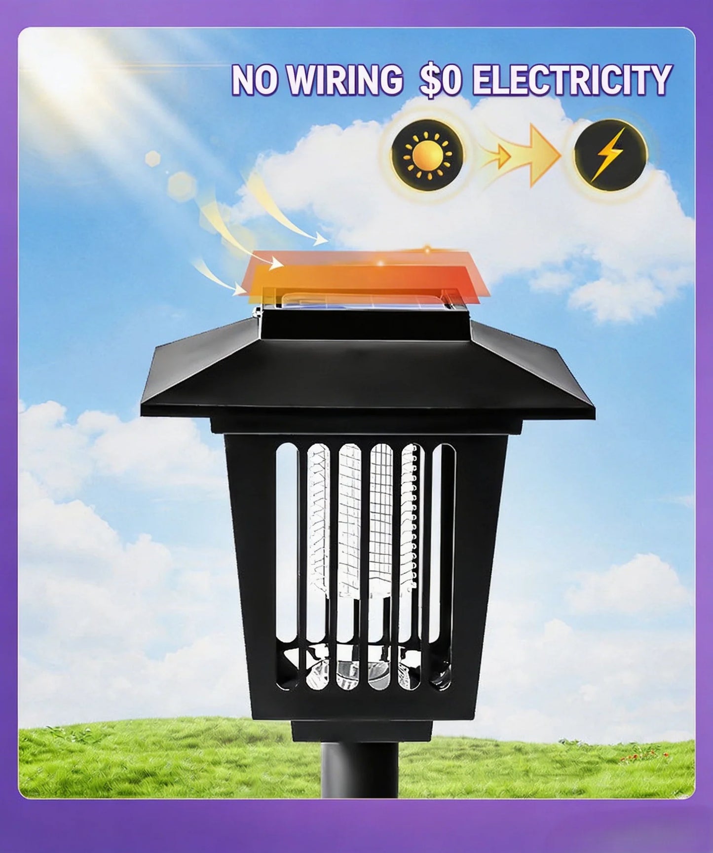 Avasoma® Solar Mosquito Killer Lamp – 2-in-1 UV Bug Zapper & LED Garden Light, Weatherproof, Auto On/Off, 0 Electricity Cost