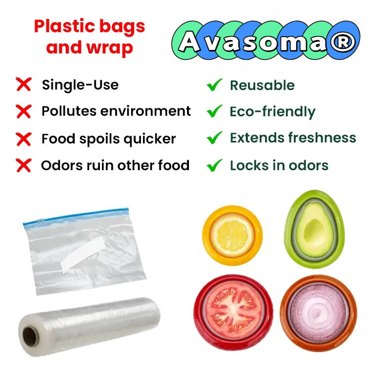 Avasoma®| Set of 4 Reusable Fruit and Veggie Savers - Ideal for Avocados, Tomatoes, Apples, Garlic, Onions, and More