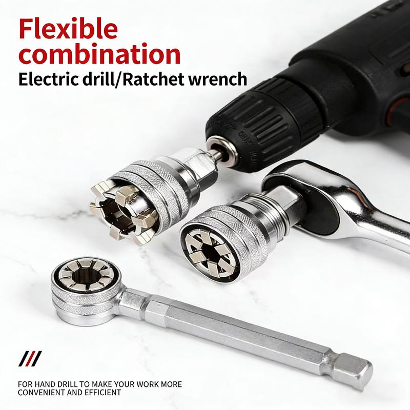 🗽🎁Multi-Function Universal Socket Wrench Tool - Universal Maintenance Tool, Adjustable Universal Socket Wrench, Universal Socket Tool for 3/8\" Drive Ratchet Torque Wrench & Power Drill