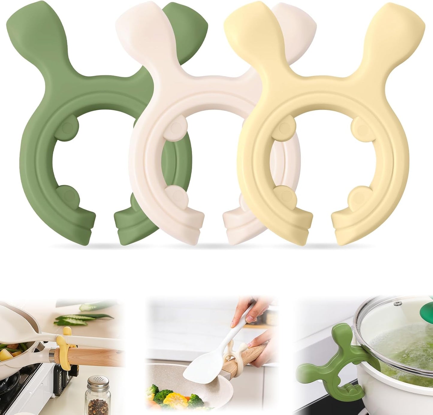 Avasoma® 3-Piece Silicone Pot Clip & Spoon Rest Set – Heat-Resistant Lid Lifter & Utensil Holder