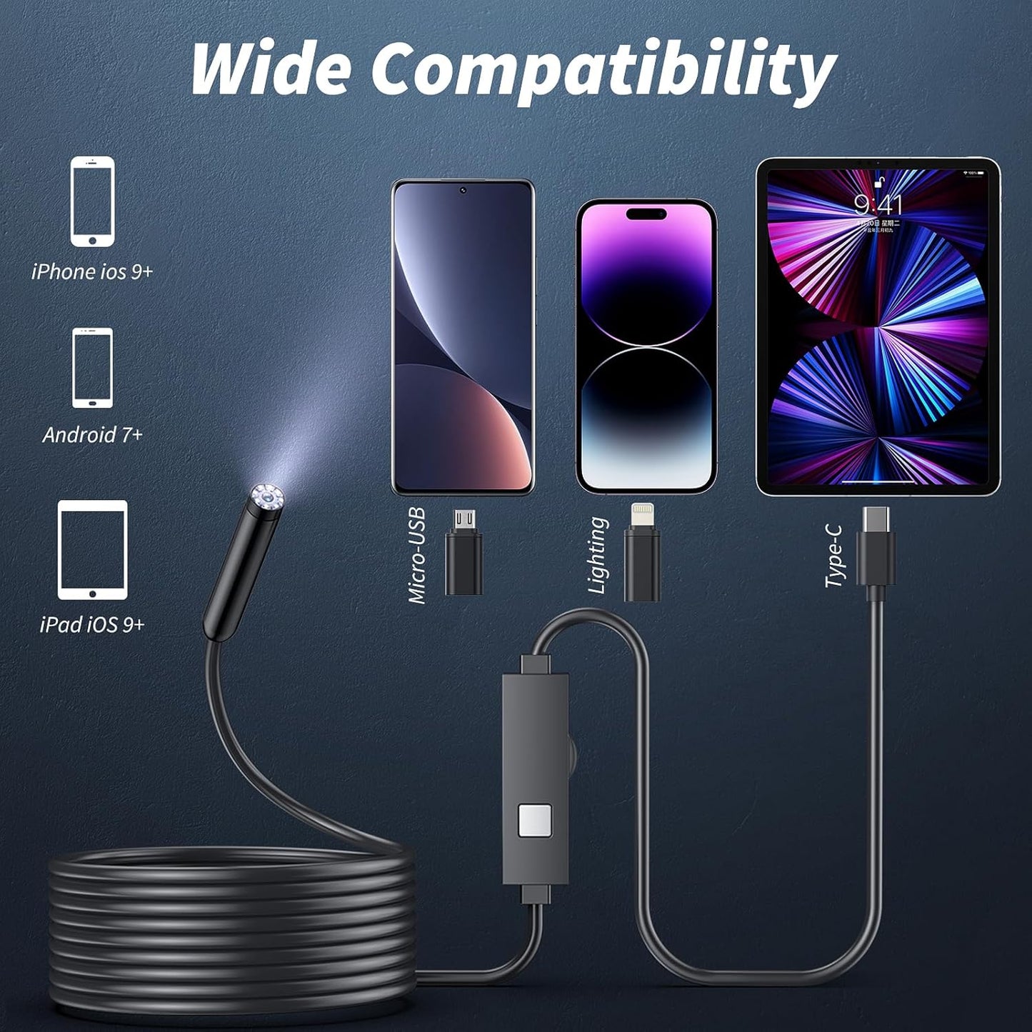 Avasoma® 1920P HD,  works with any iPhone or Android. Plug in. See everything