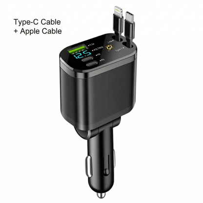 Avasoma®  |Retractable Dual-Port Fast Car Charger ⚡Multi-Cable Support (Type-C & Apple) 🔌