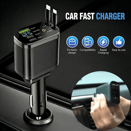Avasoma®  |Retractable Dual-Port Fast Car Charger ⚡Multi-Cable Support (Type-C & Apple) 🔌