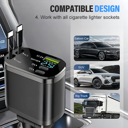Avasoma®  |Retractable Dual-Port Fast Car Charger ⚡Multi-Cable Support (Type-C & Apple) 🔌