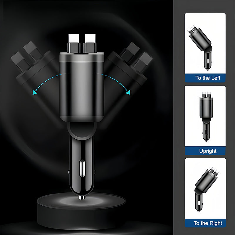 Avasoma®  |Retractable Dual-Port Fast Car Charger ⚡Multi-Cable Support (Type-C & Apple) 🔌